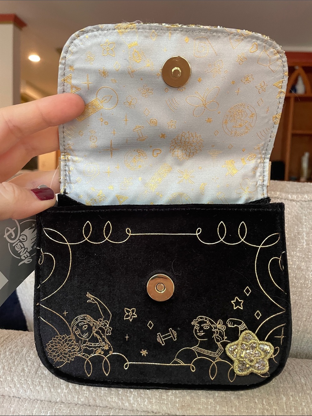 Disney Encanto NWT Glitter Floral Accent Top-Handle Girl’s Bag - Gold and Black - Picture 6 of 11